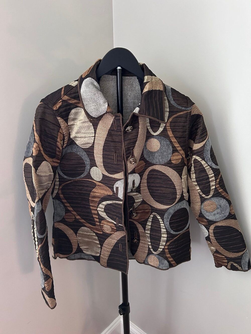 Joseph Ribkoff Reversible Abstract Jacquard Plisse Jacket Women's Small